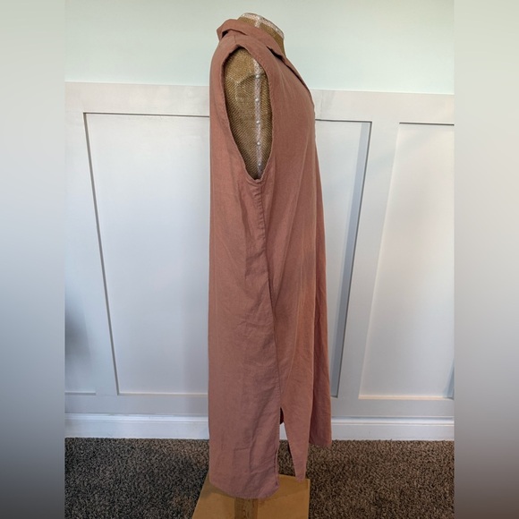 Aura The Label Linen Blend Midi Dress Women’s Large Pink Peach V-neck Collared - Picture 5 of 7